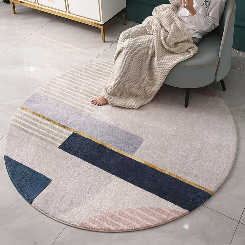 Beige Modern Area Rug Polyester Geometric Print Rug Anti-Slip Washable Rug for Living Room