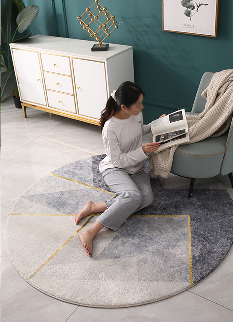 Beige Modern Area Rug Polyester Geometric Print Rug Anti-Slip Washable Rug for Living Room