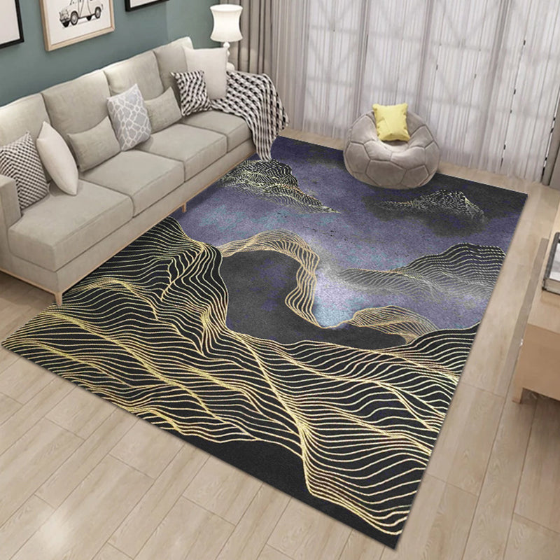 Contemporary Polyester Carpet Abstract Pattern Rug Stain Resistant Area Rug for Living Room