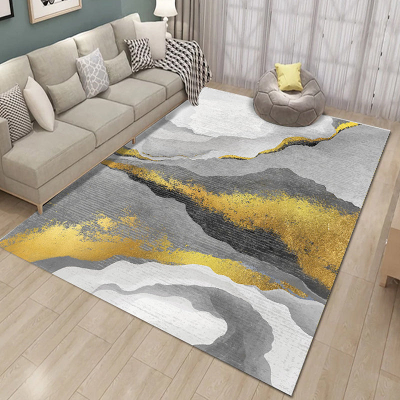 Contemporary Polyester Carpet Abstract Pattern Rug Stain Resistant Area Rug for Living Room