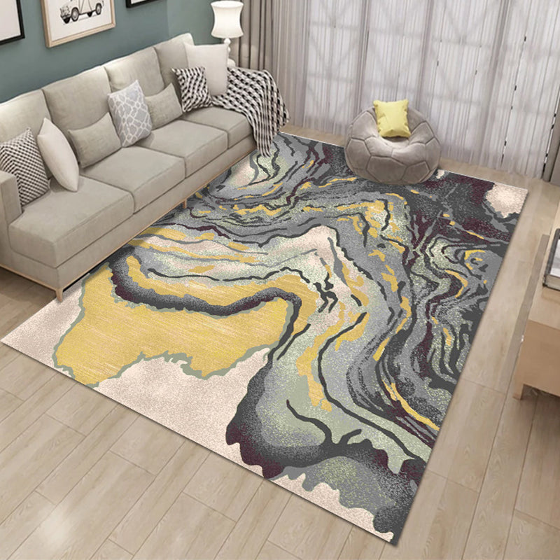 Contemporary Polyester Carpet Abstract Pattern Rug Stain Resistant Area Rug for Living Room