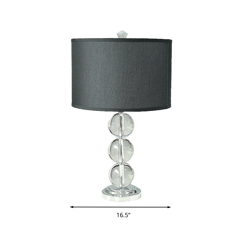 Lámpara de mesita de noche de una sola bombilla, lámpara de mesa de tambor de tela rústica con decoración de bola de cristal, color negro