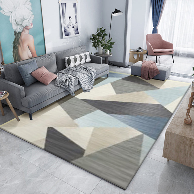 Blue Modern Carpet Geometric Pattern Polyester Area Rug Stain Resistant Rug for Living Room
