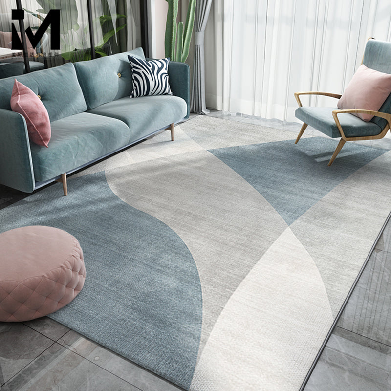 Blue Modern Area Rug Geometric Pattern Polyester Area Carpet Non-Slip Rug for Living Room