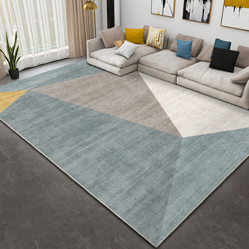 Blue Modern Area Rug Geometric Pattern Polyester Area Carpet Non-Slip Rug for Living Room