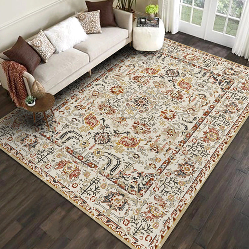 Nostalgia Floral Pattern Rug Polyester Indoor Rug Pet Friendly Area Carpet for Home Decoration