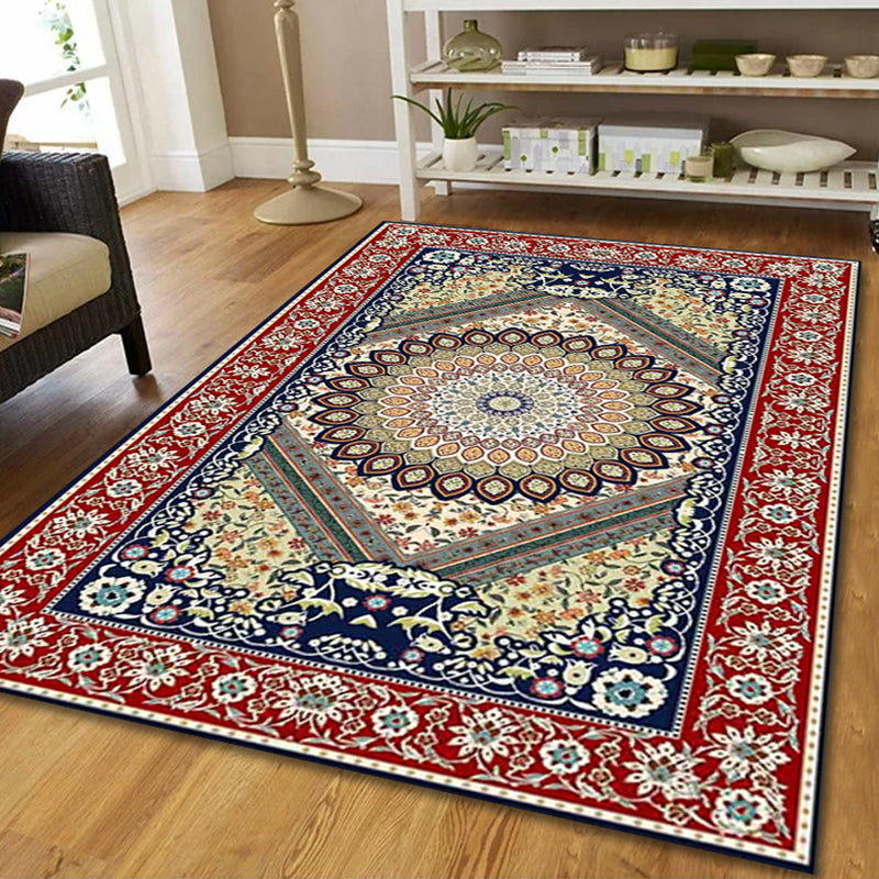 Retro Medallion Print Carpet Polyester Area Rug Non-Slip Backing Indoor Carpet for Home Decoration