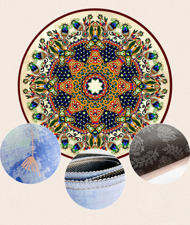 Traditional Floral Print Carpet Polyester Round Area Rug Stain Resistant Area Carpet for Living Room