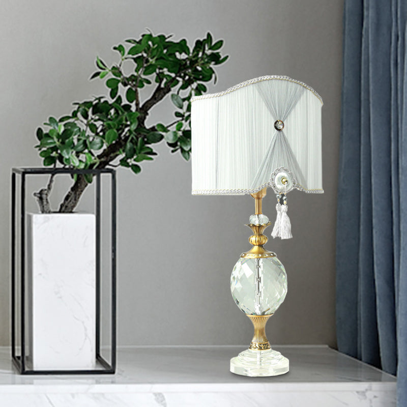 Lámpara de noche rústica con forma de globo, luz de mesa de cristal de una sola bombilla en blanco con pantalla de tela de tambor
