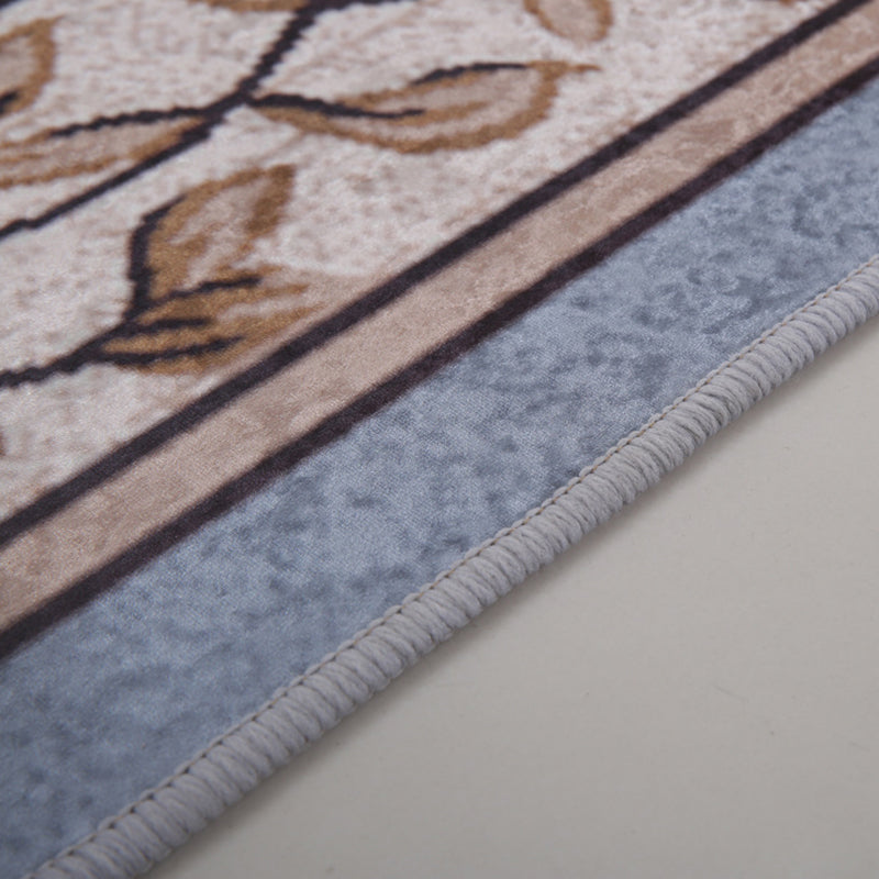 Dark Blue Modern Rug Polyester Flowers Indoor Rug Non-Slip Backing Rug for Living Room