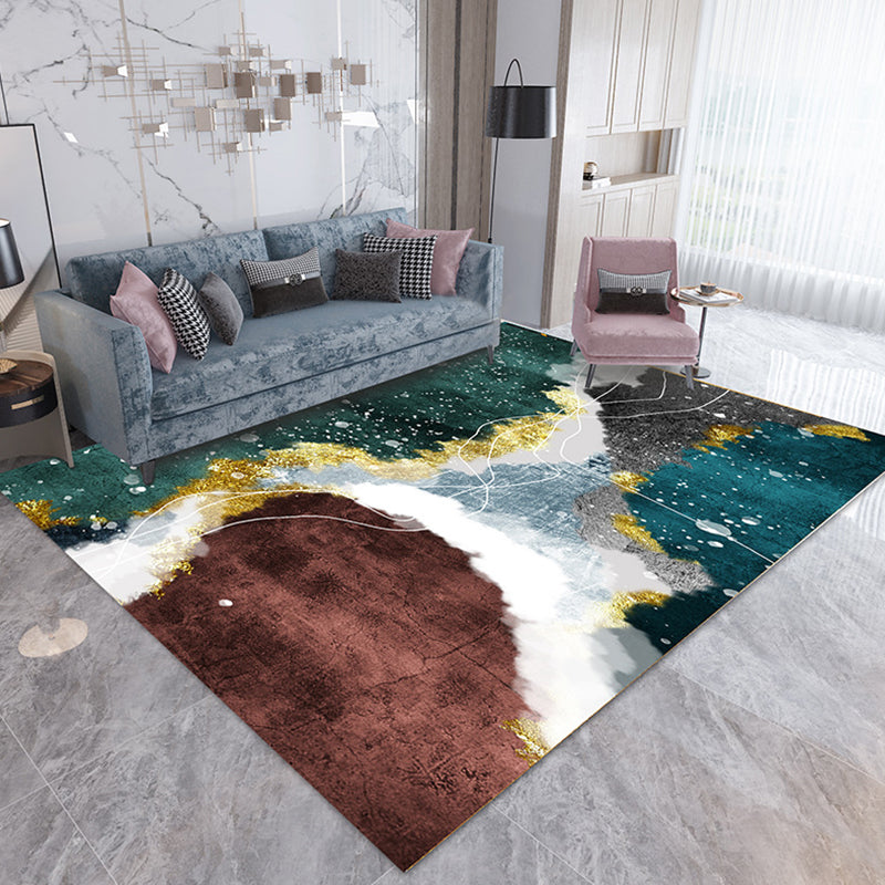 Modern Abstract Print Carpet Bold Washable Carpet Polyster Rug with Non-Slip Backing