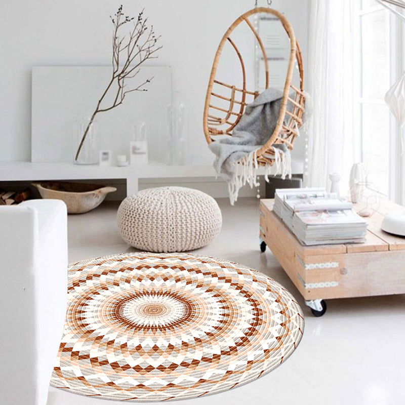 Runde ethnische Muster Teppich Polyester Antike Innenteppich -Fleckenresistent Teppich für Wohnzimmer