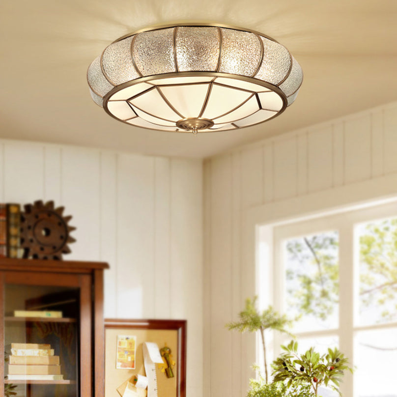 Colonial Vintage cuivre intérieur encastré laiton Bowl suspension avec abat - jour en verre dépoli