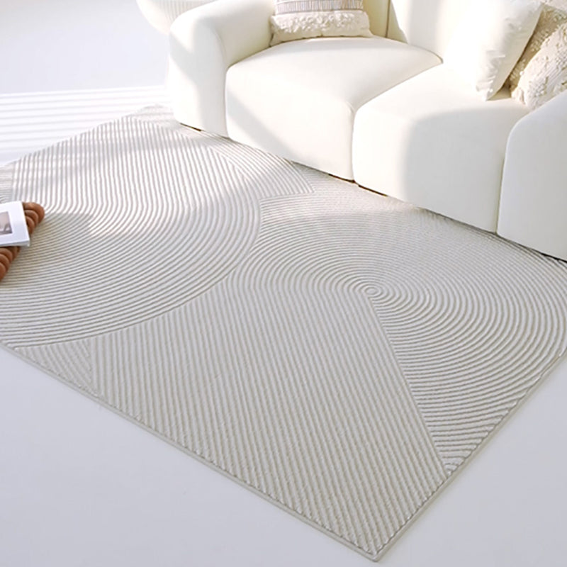 Casual Modern Area Rug Beige Polyester Area Crapet Stripe Pattern Easy Care Rug for Living Room