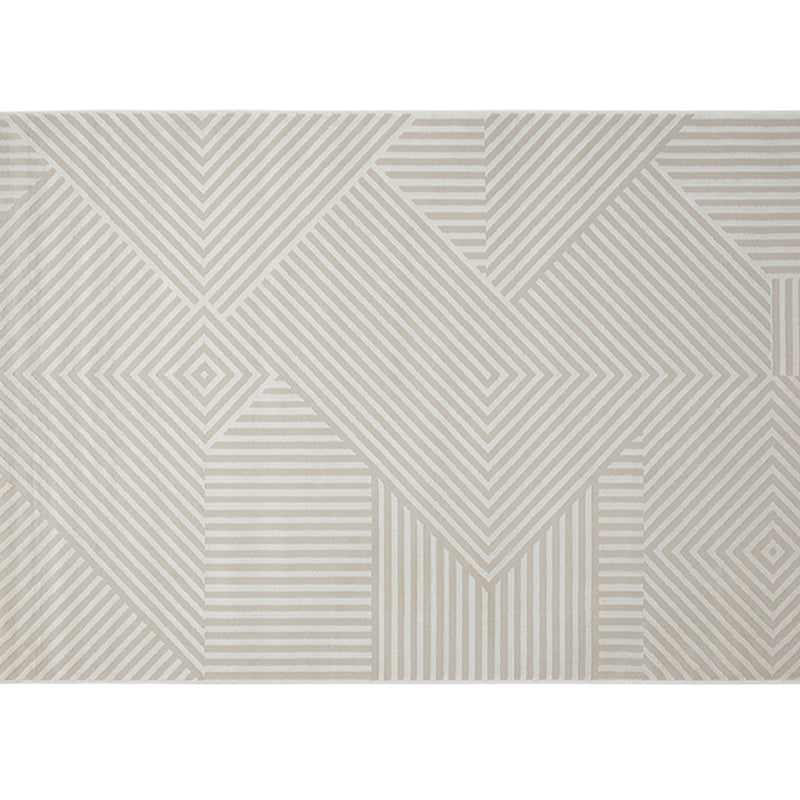 Casual Modern Area Rug Beige Polyester Area Crapet Stripe Pattern Easy Care Rug for Living Room