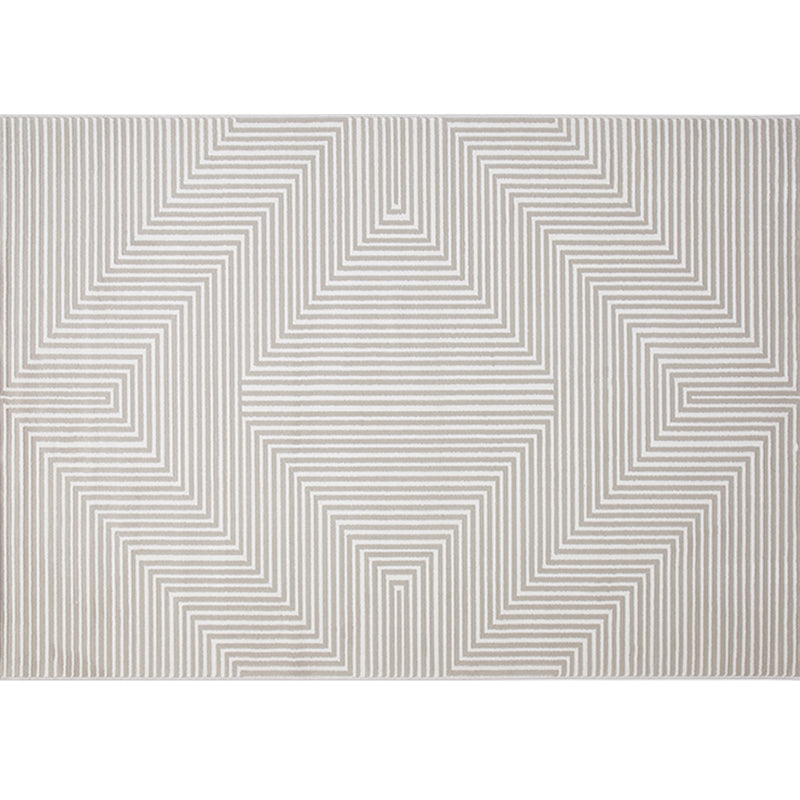 Casual Modern Area Rug Beige Polyester Area Crapet Stripe Pattern Easy Care Rug for Living Room