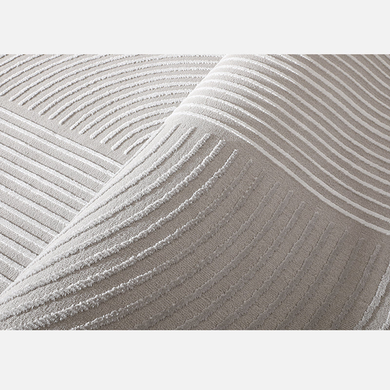 Casual Modern Area Rug Beige Polyester Area Crapet Stripe Pattern Easy Care Rug for Living Room