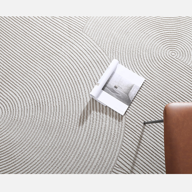 Casual Modern Area Rug Beige Polyester Area Crapet Stripe Pattern Easy Care Rug for Living Room