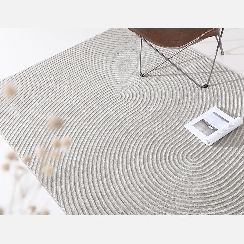 Casual Modern Area Rug Beige Polyester Area Crapet Stripe Pattern Easy Care Rug for Living Room