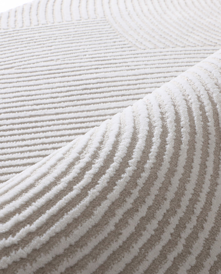 Casual Modern Area Rug Beige Polyester Area Crapet Stripe Pattern Easy Care Rug for Living Room