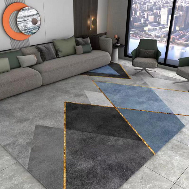 Grey Color-Blocked Area Rug Modern Polyester Area Carpet Anti-Slip Washable Rug for Living Room