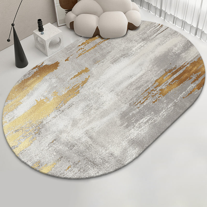 Grey Living Room Area Rug Marble Print Polyester Area Carpet Non-Slip Backing Rug