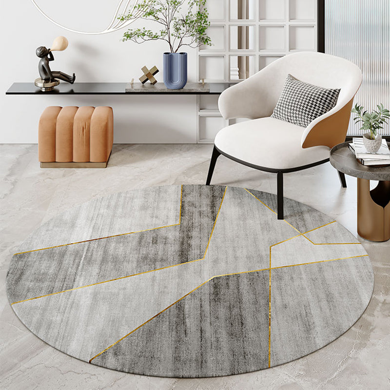 Modern Color Block Rug Polyester Grey Area Carpet Stain Resistant Area Rug for Bedroom