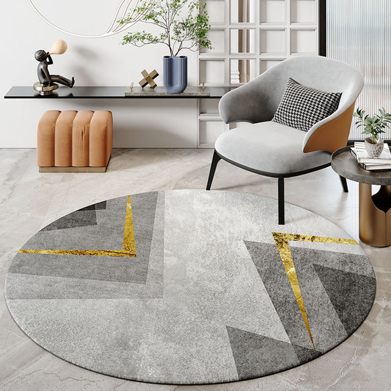Modern Color Block Rug Polyester Grey Area Carpet Stain Resistant Area Rug for Bedroom