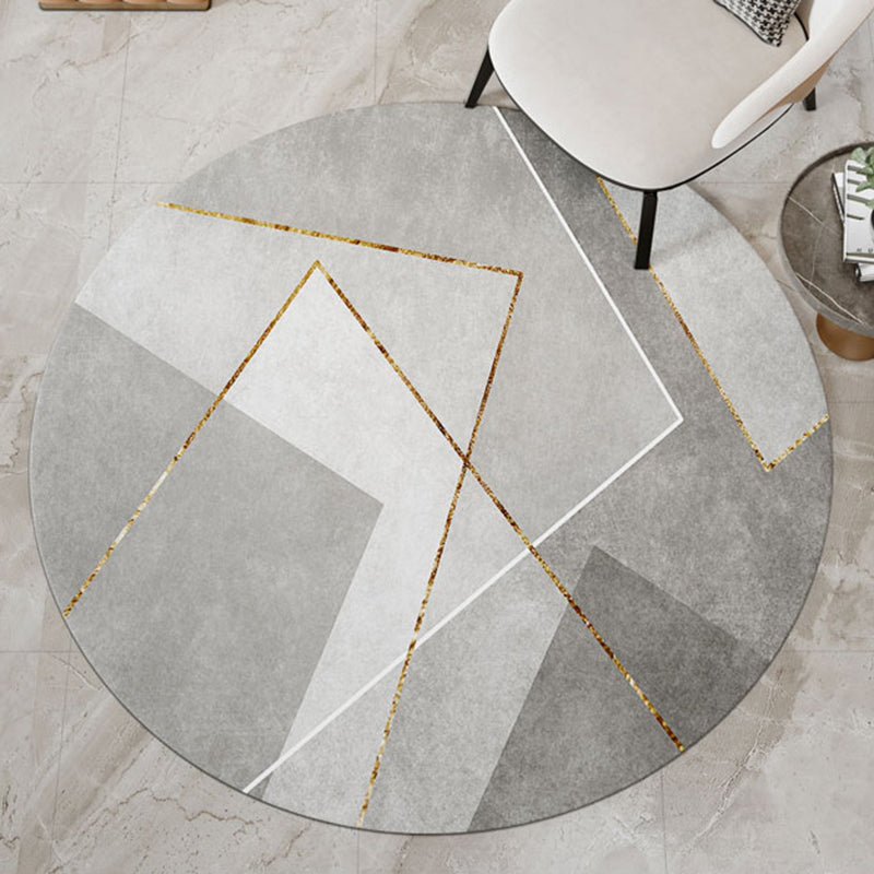 Modern Color Block Rug Polyester Grey Area Carpet Stain Resistant Area Rug for Bedroom