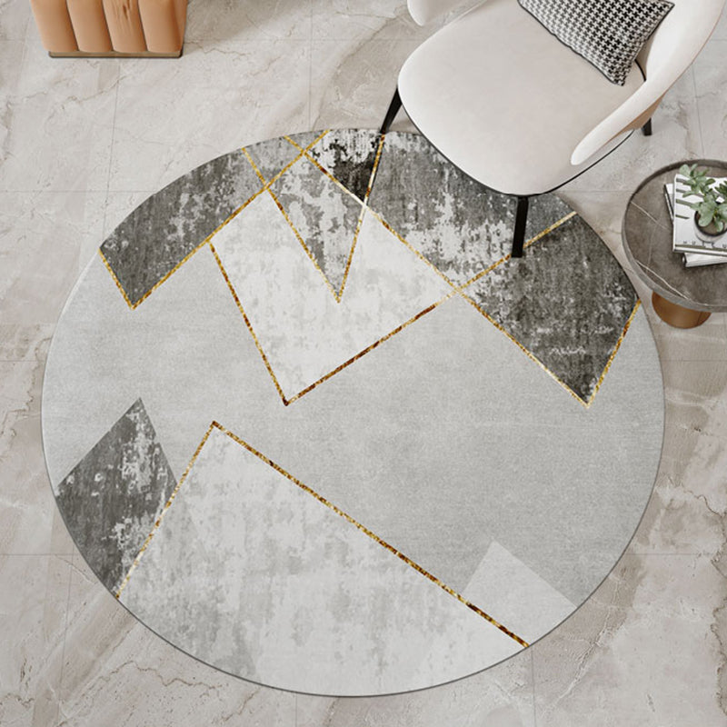 Modern Color Block Rug Polyester Grey Area Carpet Stain Resistant Area Rug for Bedroom