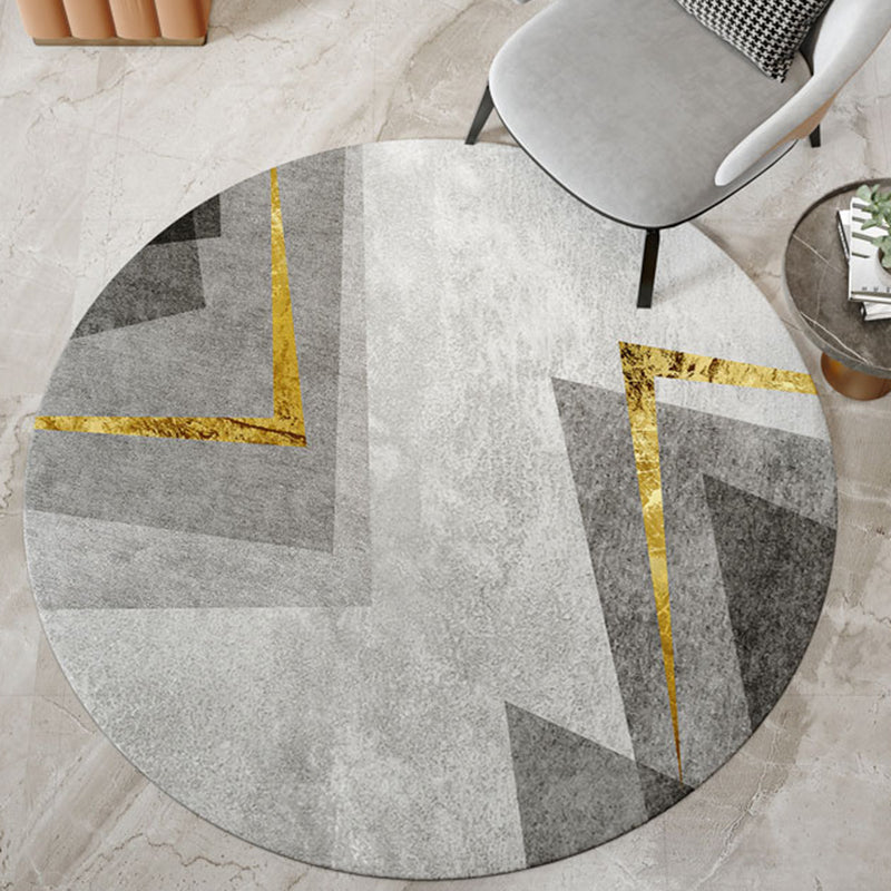 Modern Color Block Rug Polyester Grey Area Carpet Stain Resistant Area Rug for Bedroom