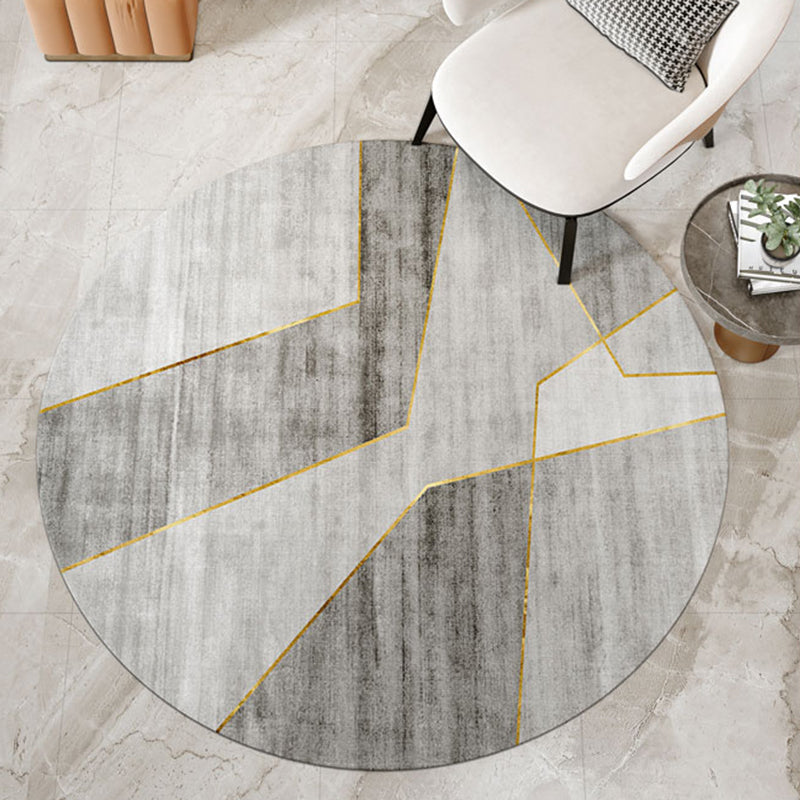 Modern Color Block Rug Polyester Grey Area Carpet Stain Resistant Area Rug for Bedroom