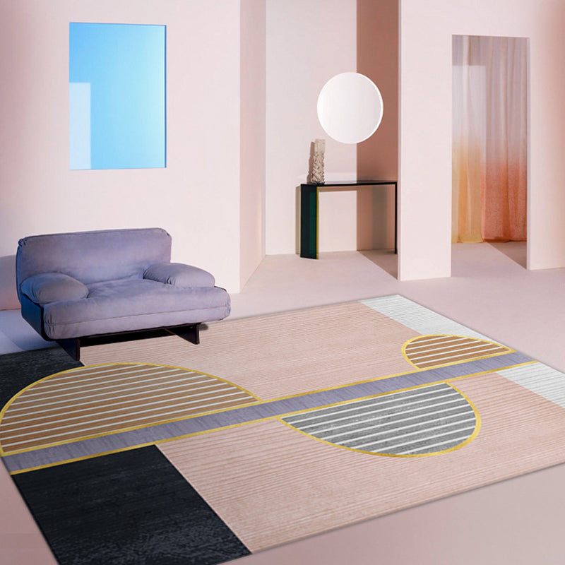 Pink Tone Modern Carpet Polyester Geometric Print Rug Stain Resistant Area Rug for Home
Decoration