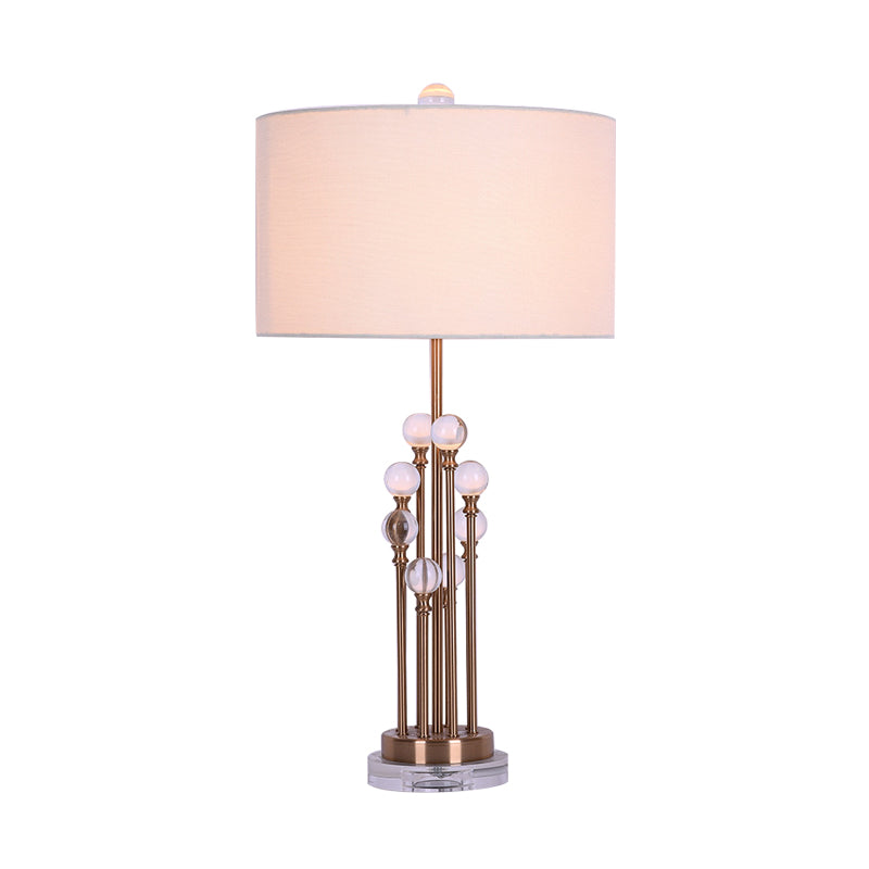 Ronde stof nachtlamp platteland 1 lichte slaapkamer nachtkastje licht in wit met kristal accent