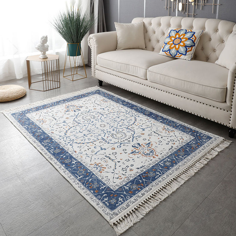 Bohemian Medallion Print Carpet Polyester Fringe Area Rug Pet Friendly Indoor Carpet for Living Room