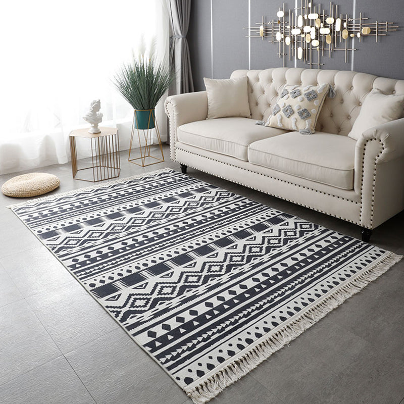 Bohemian Medallion Print Carpet Polyester Fringe Area Rug Pet Friendly Indoor Carpet for Living Room