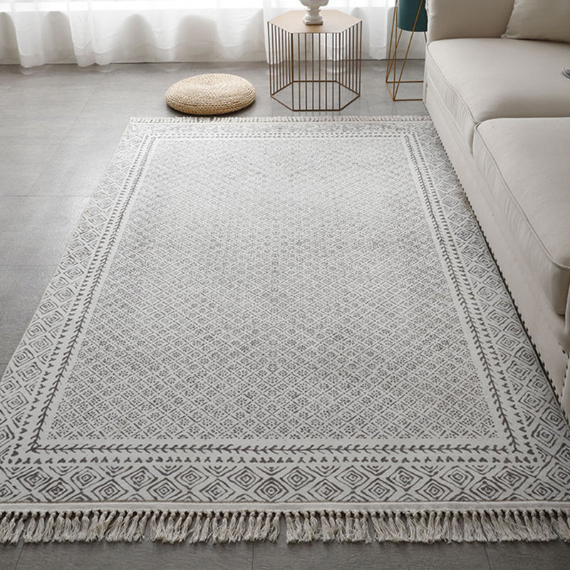 Bohemian Medallion Print Carpet Polyester Fringe Area Rug Pet Friendly Indoor Carpet for Living Room