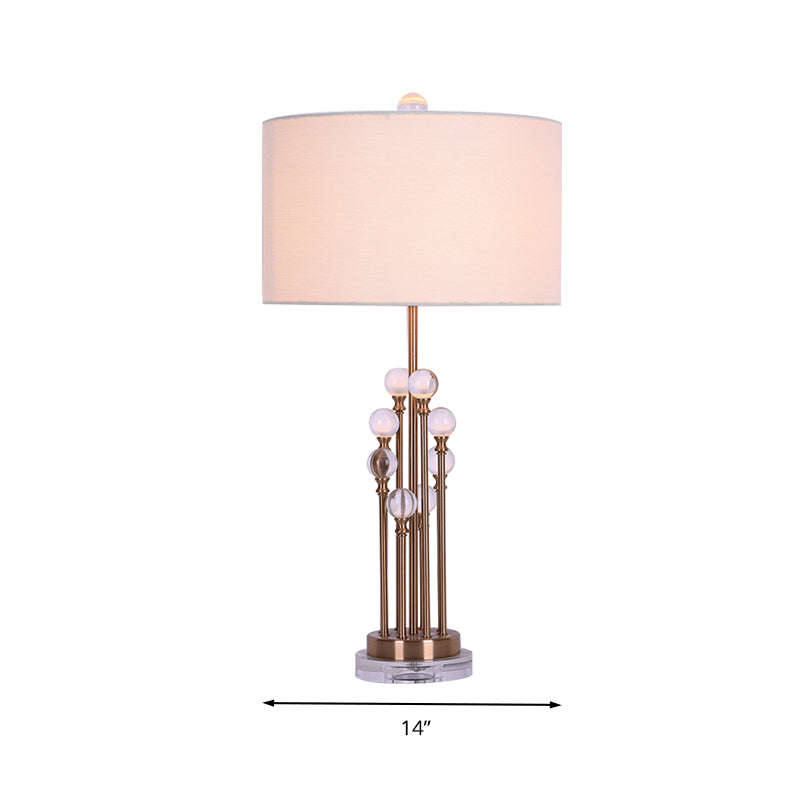 Ronde stof nachtlamp platteland 1 lichte slaapkamer nachtkastje licht in wit met kristal accent