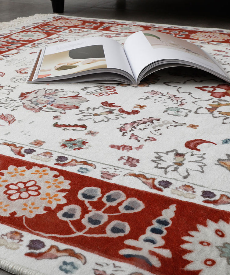 Bohemian Medallion Print Carpet Polyester Fringe Area Rug Pet Friendly Indoor Carpet for Living Room
