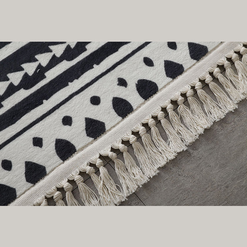 Bohemian Medallion Print Carpet Polyester Fringe Area Rug Pet Friendly Indoor Carpet for Living Room