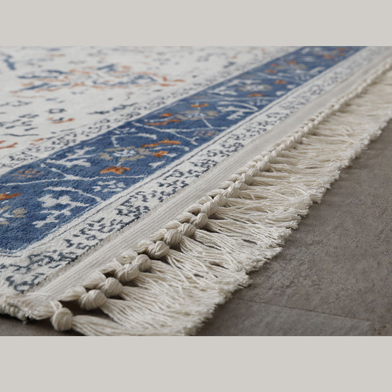 Bohemian Medallion Print Carpet Polyester Fringe Area Rug Pet Friendly Indoor Carpet for Living Room