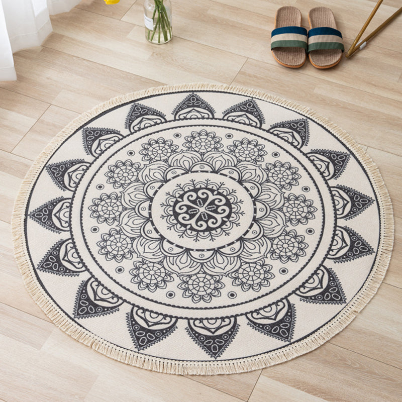 Bohemian Round Carpet Americana Pattern Indoor Rug Cotton Blend Fringe Area Rug for Home Decor