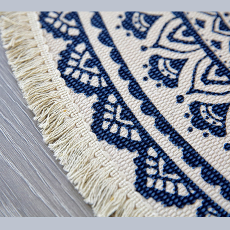 Bohemian Round Carpet Americana Pattern Indoor Rug Cotton Blend Fringe Area Rug for Home Decor