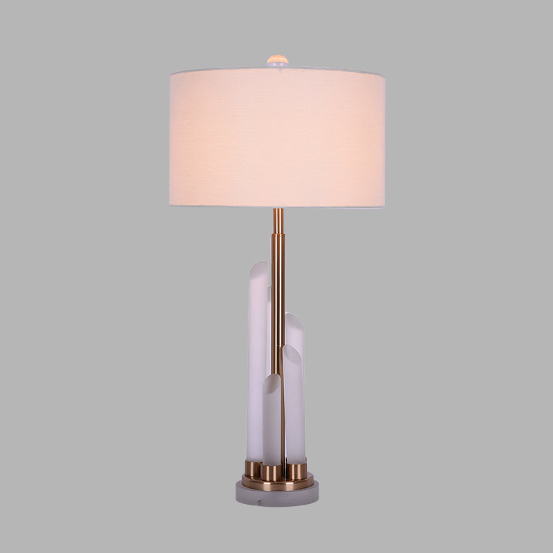 Tambre de la sala de estar Night Mesa Luz de tela simple 1 Lámpara de mesita de noche blanca clara con cristal deco