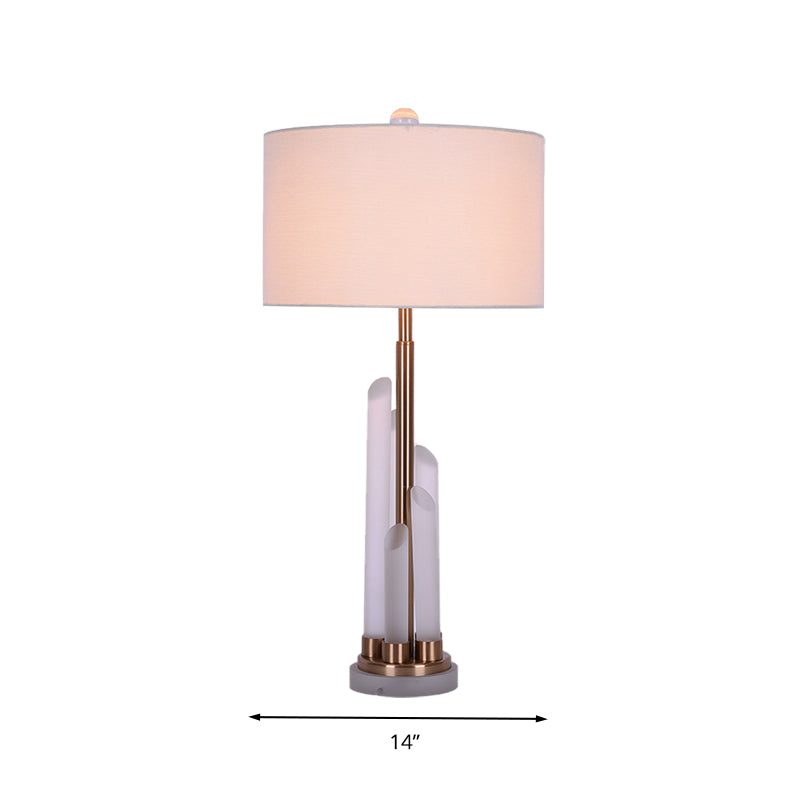 Tambre de la sala de estar Night Mesa Luz de tela simple 1 Lámpara de mesita de noche blanca clara con cristal deco