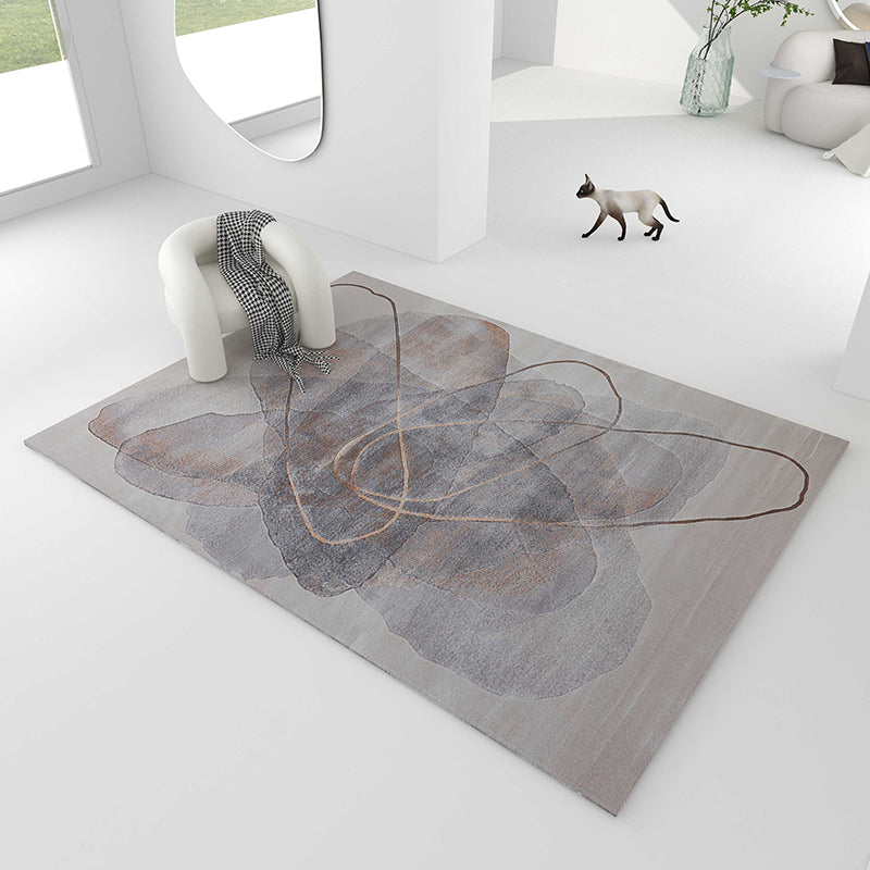 Grey Line Pattern Area Carpet Polyester Modern Area Rug Stain Resistant Rug for Home Decor