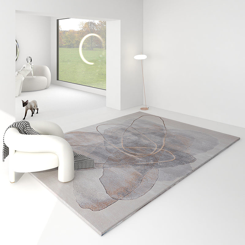 Grey Line Pattern Area Carpet Polyester Modern Area Rug Stain Resistant Rug for Home Decor