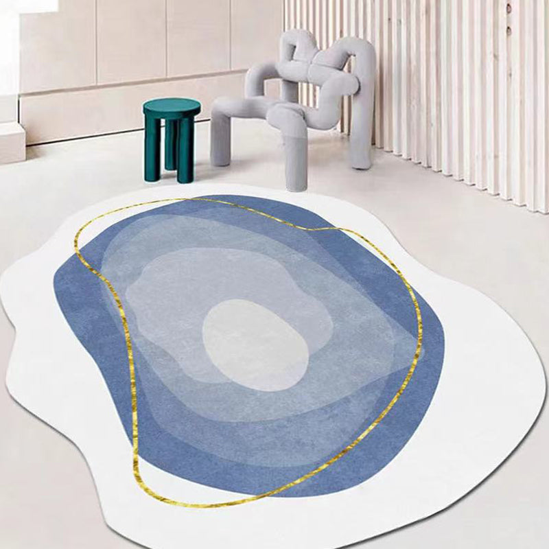 Salle de salon moderne Tapis Blue Polyester Area Color Bloc Tapis sans glissement