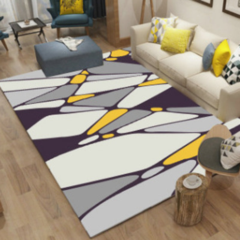 Yellow Modern Area Carpet Geometric Pattern Polyester Area Rug Stain Resistant Rug for Home Decor