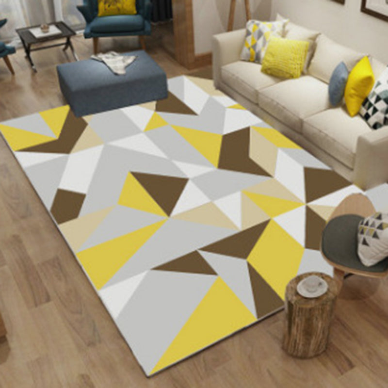 Yellow Modern Area Carpet Geometric Pattern Polyester Area Rug Stain Resistant Rug for Home Decor